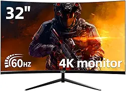 ZZA - Monitor de jogos curvo de 32 polegadas, tela VA 60Hz 4K UHD (3840 x 2160P), 3000R, monitor de computador, compatível com AMD Freesync, 120% sRGB, instalações integradas para