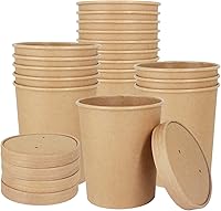 Vista 9 de Juego de 50 tazas de sopa de papel kraft de 8 onzas con tapas, taza de papel compostable para alimentos con tapa ventilada, taza de helado