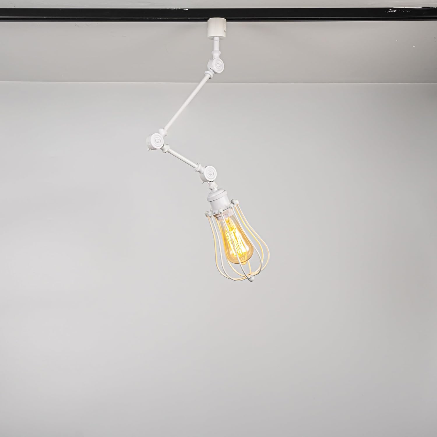 1 Pcs Adjustable Angle H-Type Track Mount Lighting White Metal Cage Shade Minimalist Style E26 Track Lamp for Home Decor Background Gallery Store(No Track, Bulb)