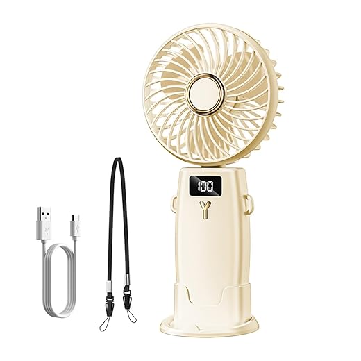 CIBAIL Brushless Motor Desk Fan, 7-Inch Quiet Turbo Table Fan with 5 Speeds, 90° Adjustable Tilt, USB Rechargeable Personal Portable Air Circulator for Home, Office (Yellowish, Z2 Battery Power)