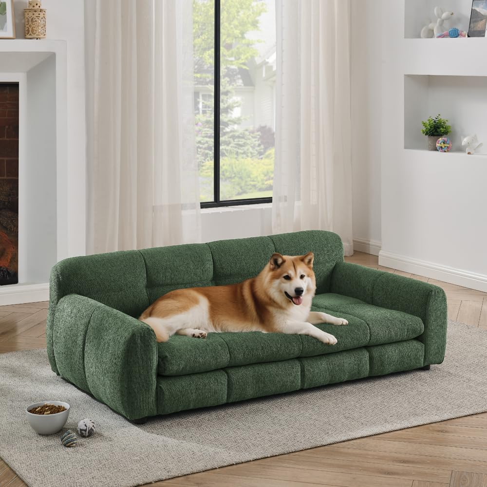 51" Dog Sofa Couch Bed for Small, Medium, Large Dogs, Soft Memory Foam Pet Sofa with Durable Linen Fabric, Comfortable Pet Couch with Backrest and Armrests, Easy to Clean and Maintain（Green）