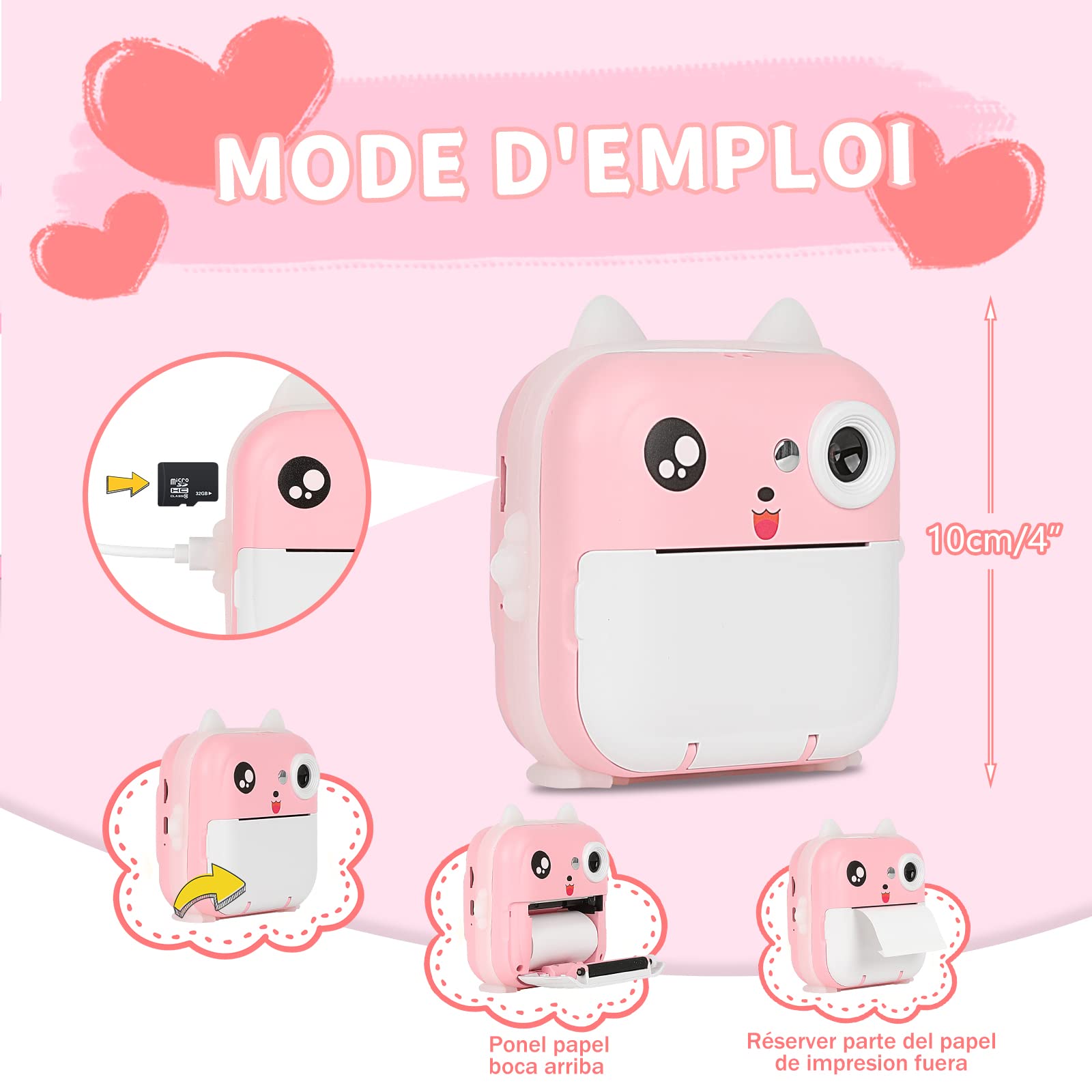 Appareil Photo Instantané Enfants,1080P HD Appareil Photo Numérique avec écran2.4 Pouces Caméra Enfants avec Stylos Colorés Papier d'impression