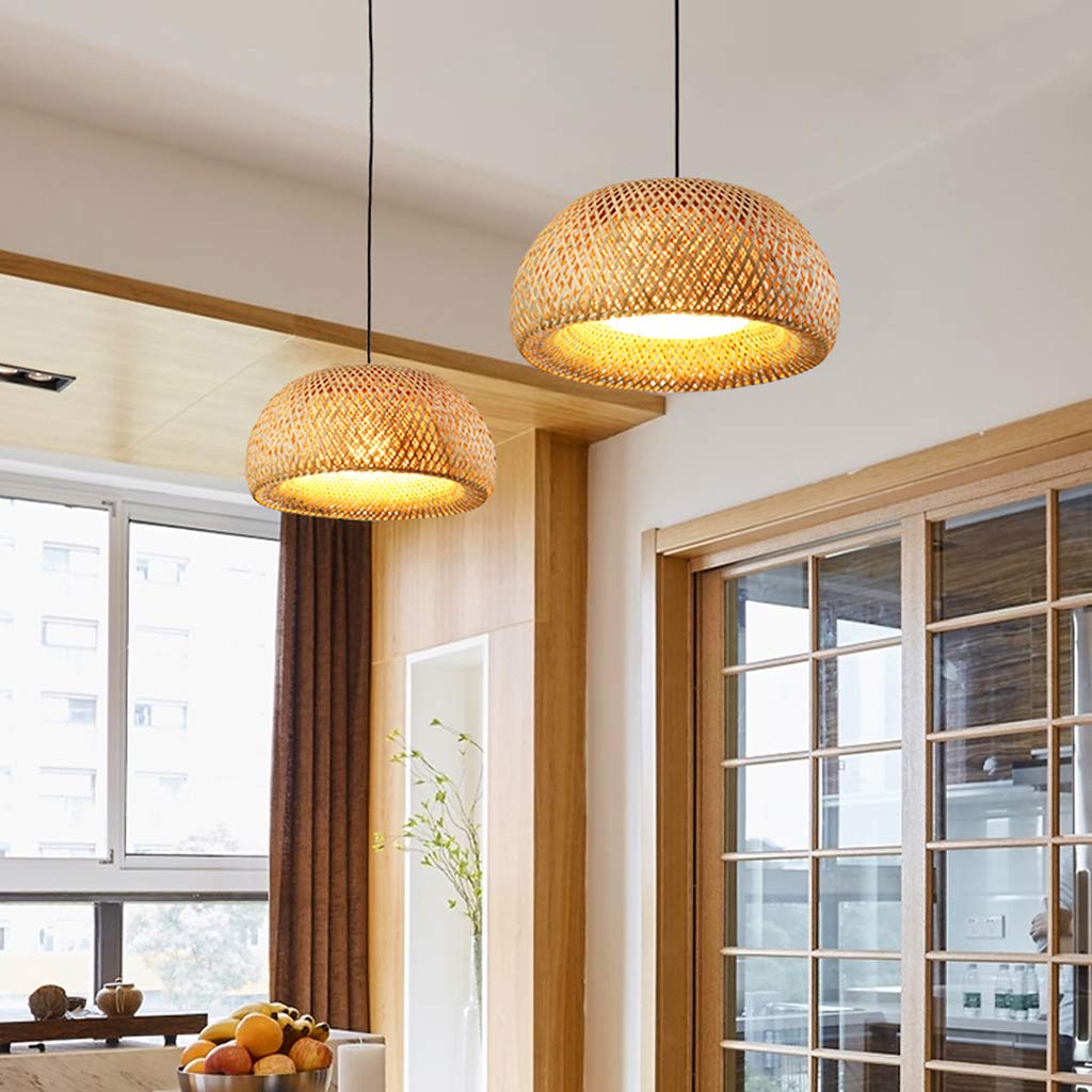Lampada A Sospensione Vintage Lampadario Bambù Naturale in Rattan Intrecciato E27 Retro Altezza Regolabile Lampada Da Soffitto Ristorante Sala Da Tè Cafe Il Giro Paralume Illuminazione Luci ,38cm