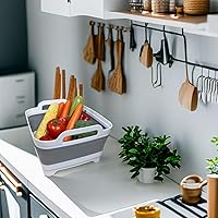 Vista 7 de Lavabo plegable para biberones, contenedor portátil de 2.4 galones para fregadero de campamento de caravana, tina de cocina que ahorra espacio (gris)