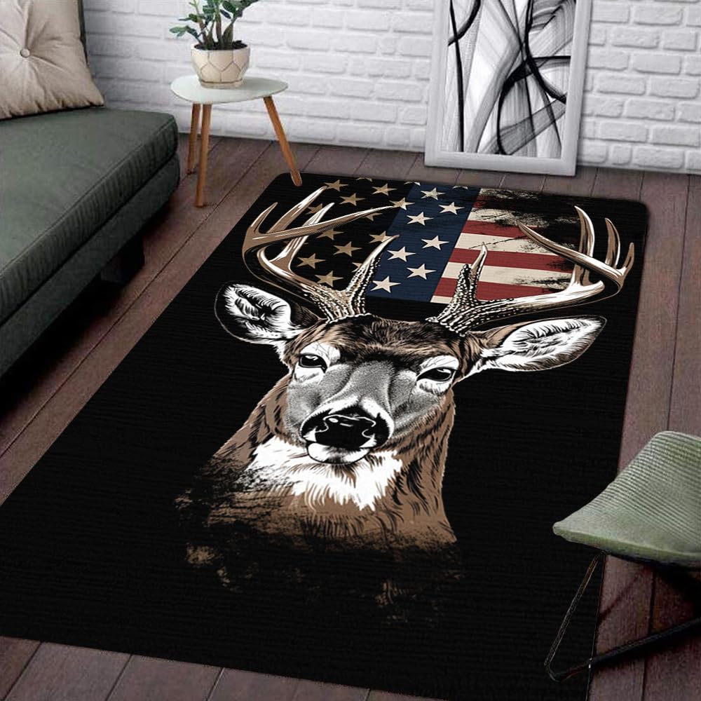 SATIGI Deer Area Rug, Soft Machine Washable Deer Print Rug for Hunters, Adults - Kitchen, Bathroom, Living Room