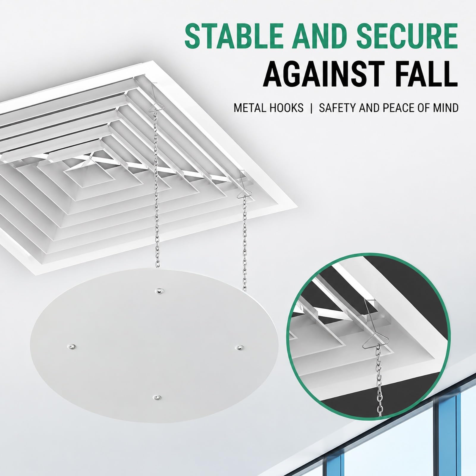 Deflettore AC rotondo da soffitto con ganci a catena, Diametro 20–60cm(45x45cm/17.7x17.7in)