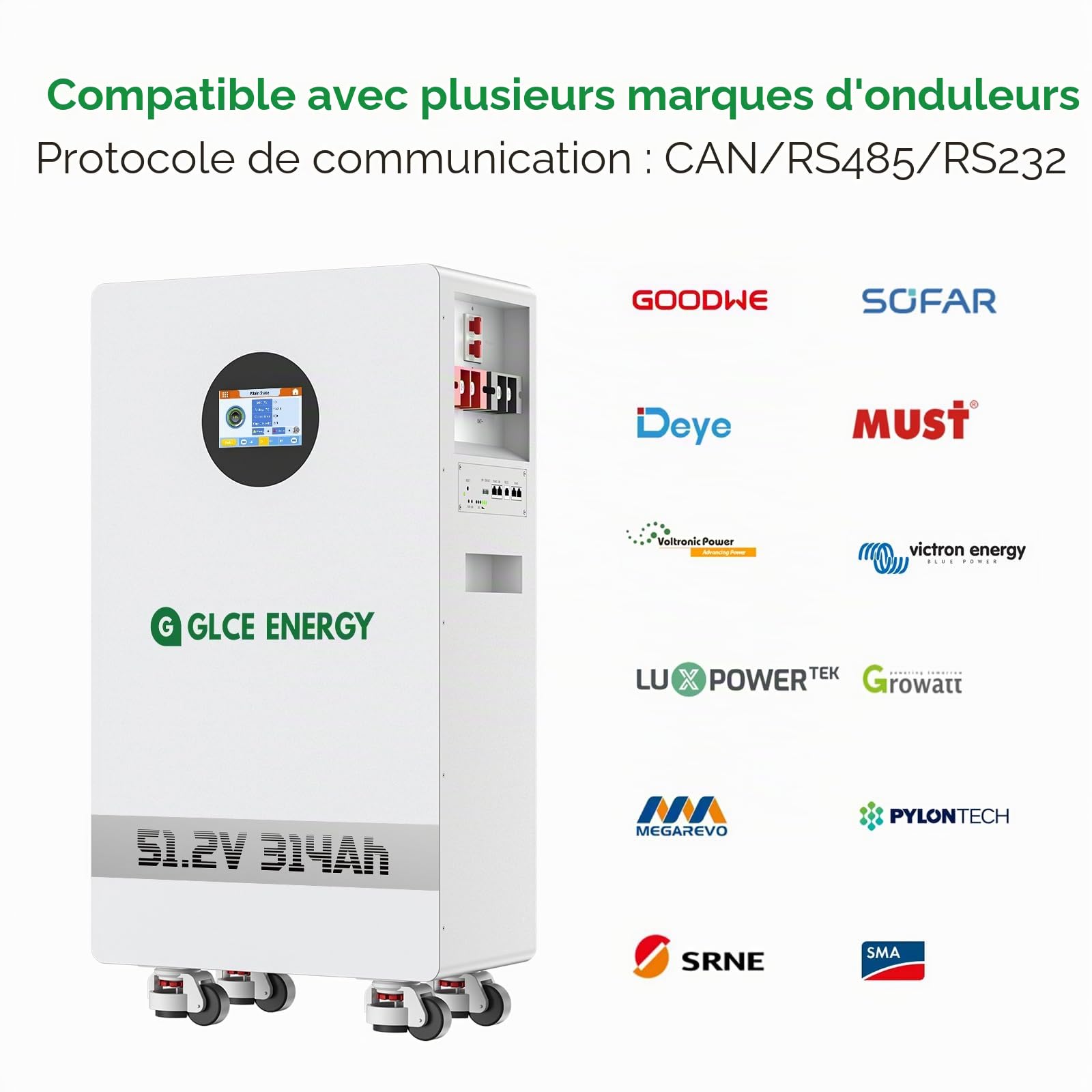 Batterie au Lithium LiFePO4 51,2V 314Ah - Écran LCD - BMS Intelligent Intégré 200A - Batterie 15,36kWh pour Camping-Car, Solaire et Stockage d’Énergie Domestique (Bluetooth/WiFi)