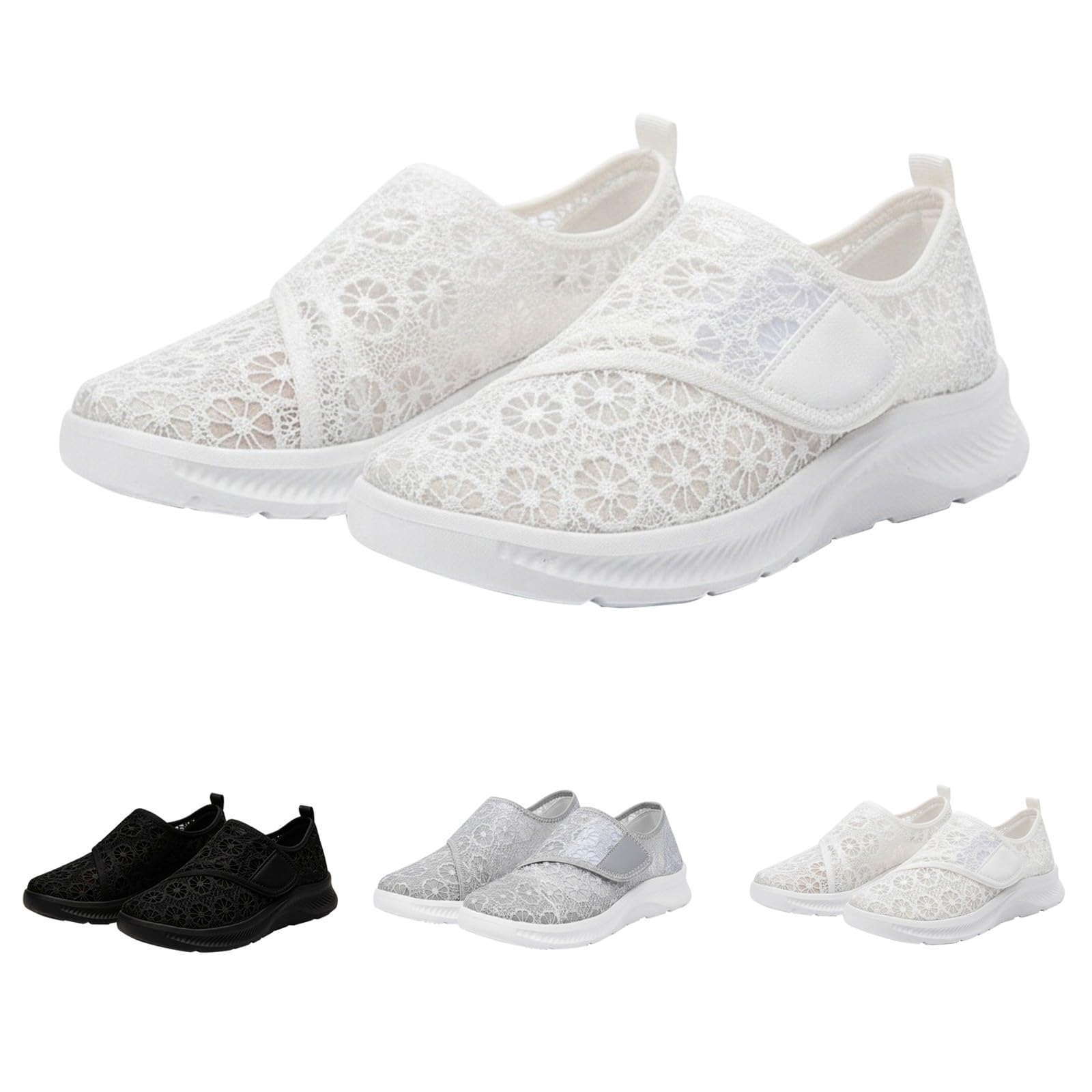 Zapatillas elegantes de encaje floral para mujer, transpirables, con correa de para vacaciones de verano y salidas casuales