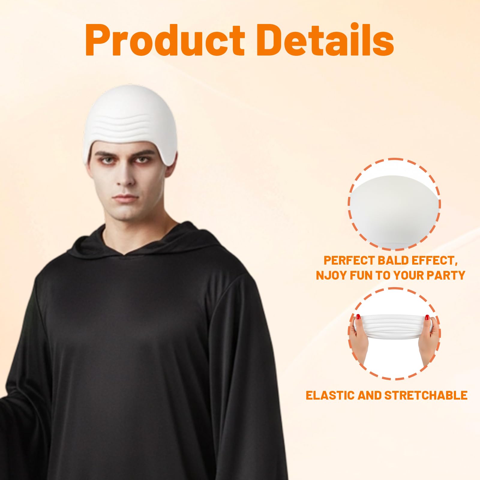 SrgPui Bald Cap, White Latex Bald Caps, Latex Bald Wig for Adults and Kids Perfect for Carnival,Halloween Cosplayand Costume Parties - Image 3