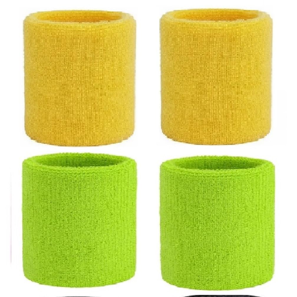CARE N TOUCH Sports Wristband (4 Pieces) Soft Sweat Absrorbing for All Sports and Outdoor Activities 2.5 inch (Yellow + Green)-image-35