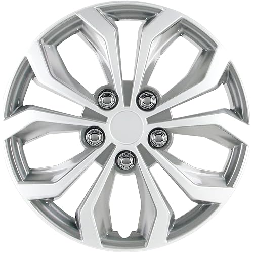 Pilot Automotive WH553-14S-S 14 Inch Spyder Silver Universal Hubcap Wheel Covers for Cars - Set of 4 - Fits Most Cars