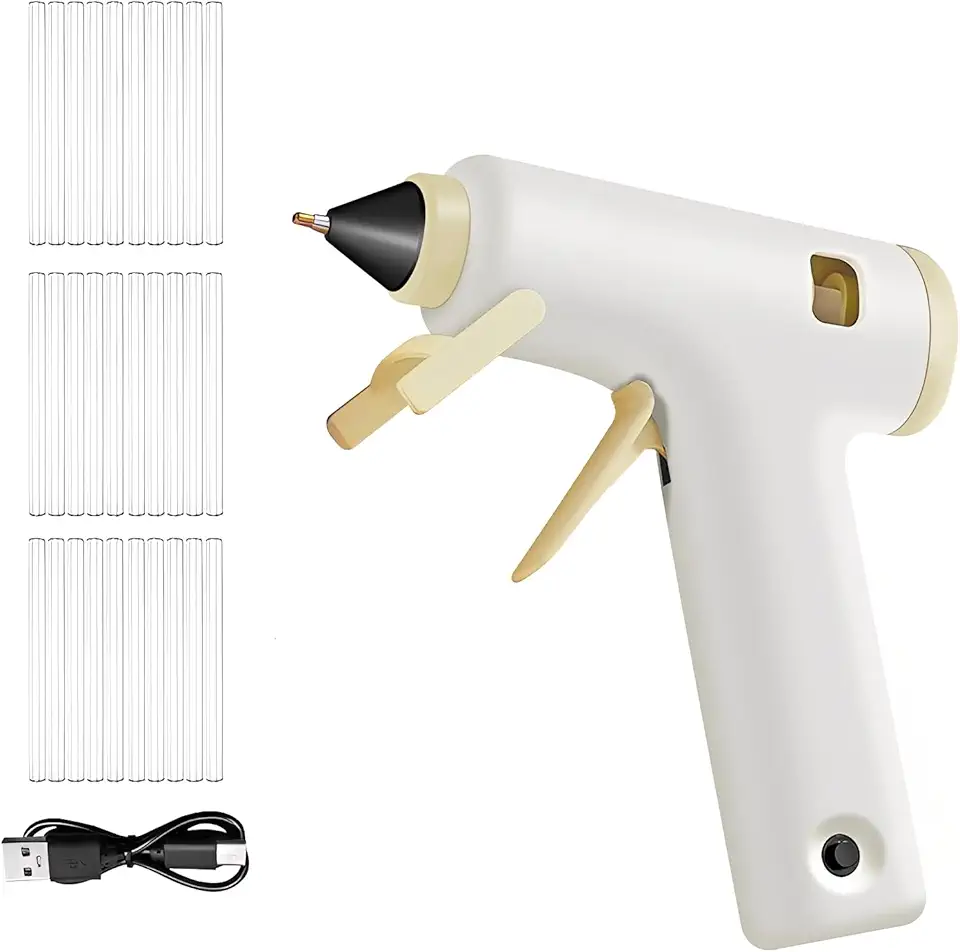 Pistola de Cola Quente Sem Fio Bateria Recarregável USB-C 2000mAh Aquecimento Rápido Suporte Anti-Gotejamento com 30 Varetas para Artesanatos DIY e Reparos Domésticos