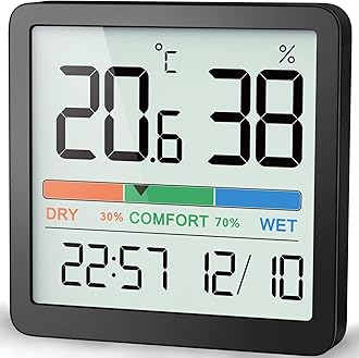 Room Thermometer Hygrometer Small Digital Temperature Humidity Meter Indoor Thermometers Sensor Air Monitor with Clock Comfort Display Calibration