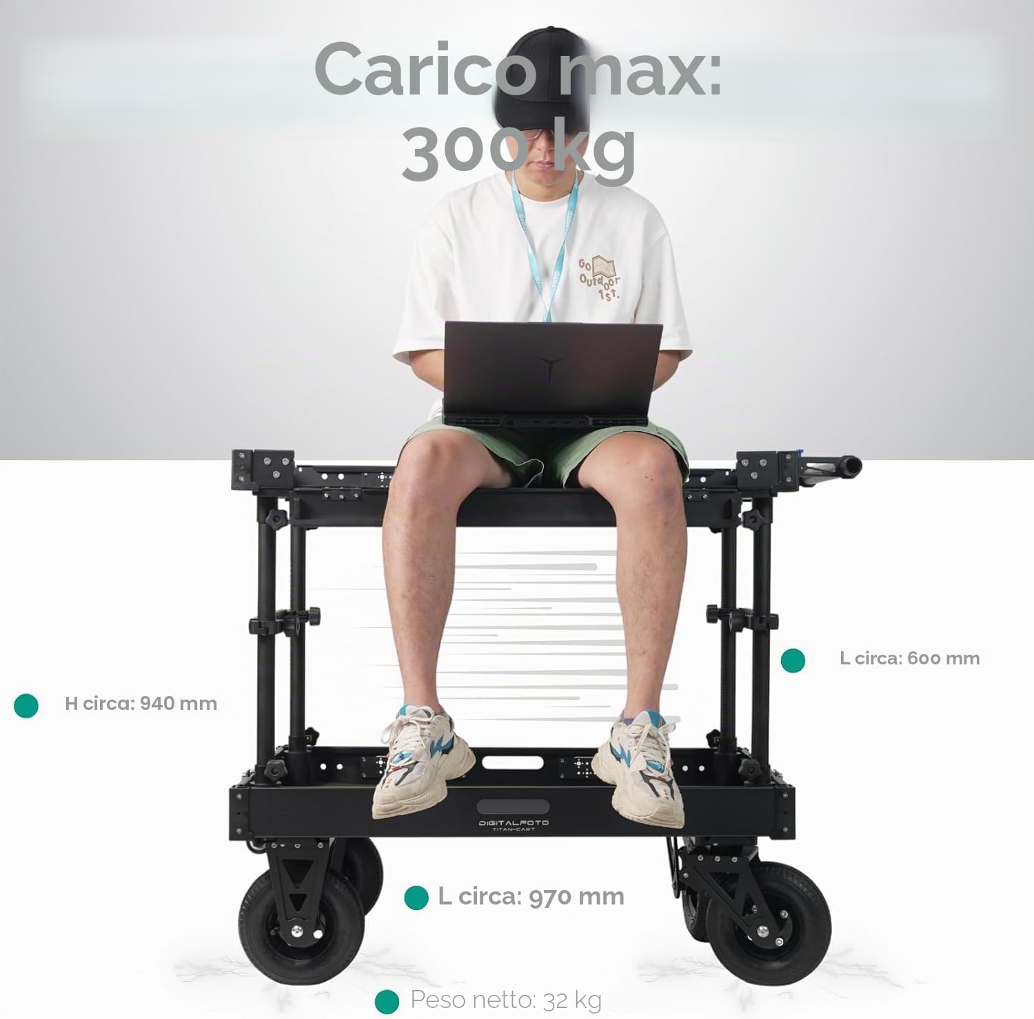 DF DIGITALFOTO TITAN Carrello per Videoproiezione per Filmmaker/Fotografi/Studio,300kg Portata Postazione di Lavoro Professionale sul Set per Riporre e Spostare le Attrezzature in Modo Sicuro