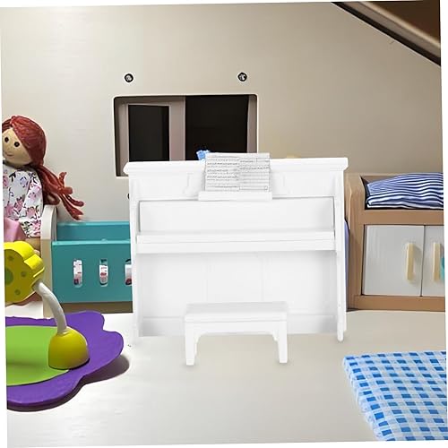 Miniatura 7 de TOYANDONA Casa de muñecas vertical modelo de piano en miniatura teclado de piano juguete con taburete para niños musical educativo micro paisaje