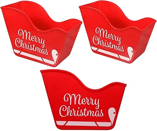 LLE - Contenedores de plástico con forma de trineo de Papá Noel, almacenamiento rojo para golosinas navideñas, decoración del hogar, cesta de LLE - Contenedores de plástico con forma de trineo de Papá Noel, almacenamiento rojo para golosinas navideñas, decoración del hogar, cesta de