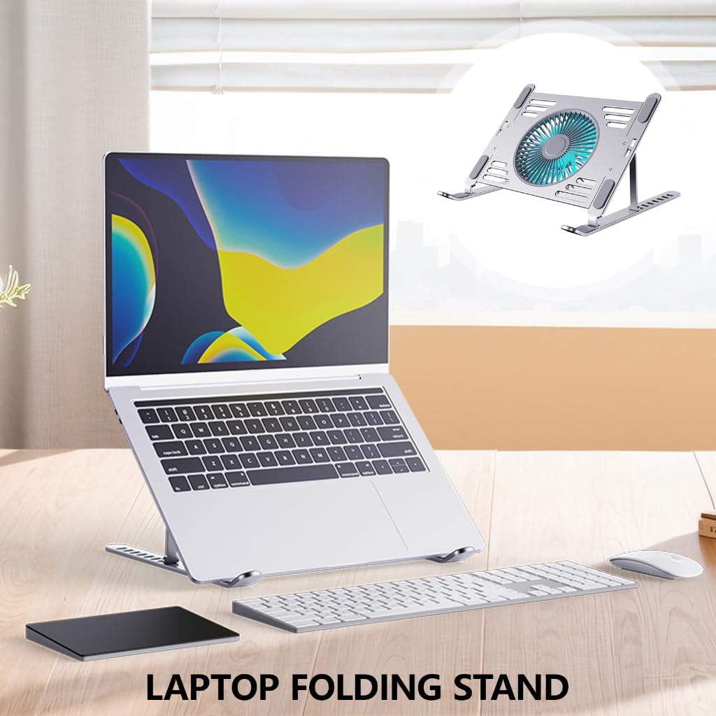 Soporte de refrigeración de aluminio para laptop, almohadilla de refrigeración para portátil con altura ajustable, marco plegable, soporte elevador de alimentación USB