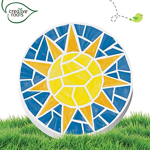 Image of Creative Roots Mosaic Sun Stepping Stone Kit, Includes 7-Inch Ceramic Stepping Stone & 6 Vibrant Paints, DIY Garden Stone for Kids Ages 6+