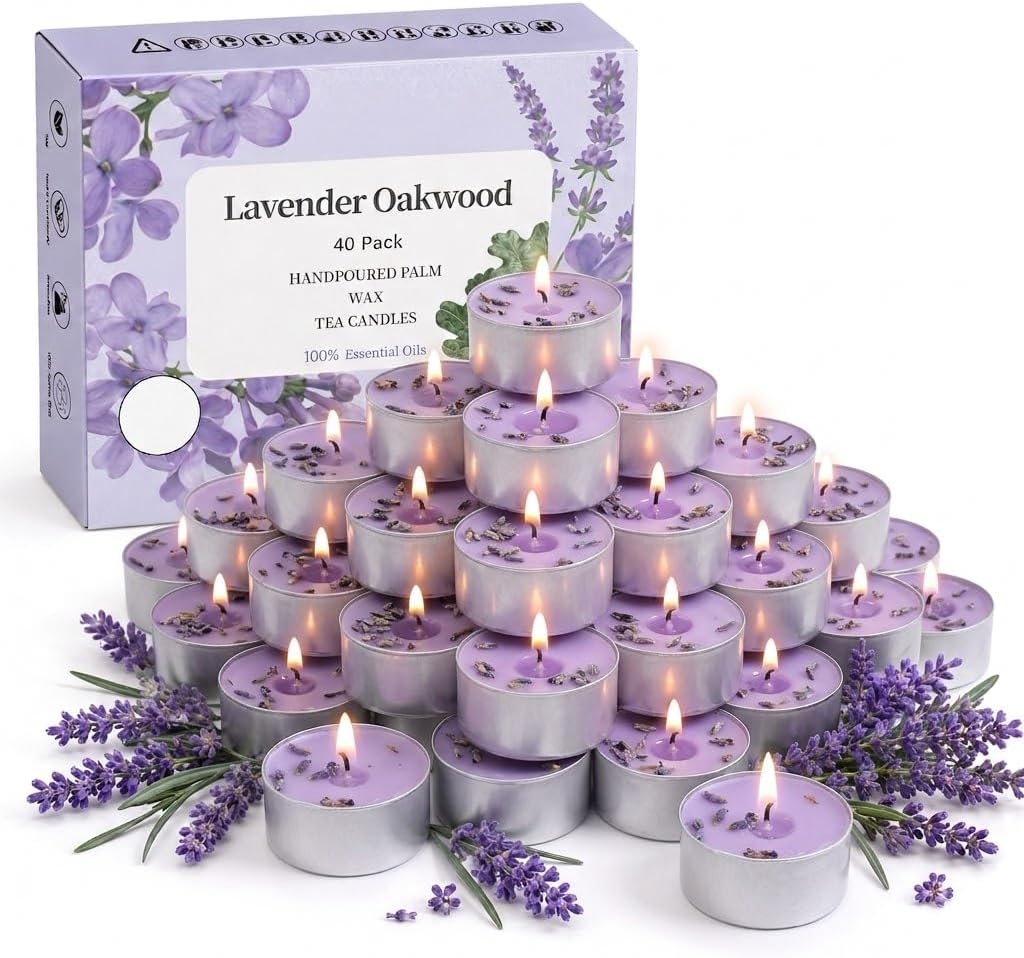 Lavender & Oak Scented Tea Lights Candles 40 Pack