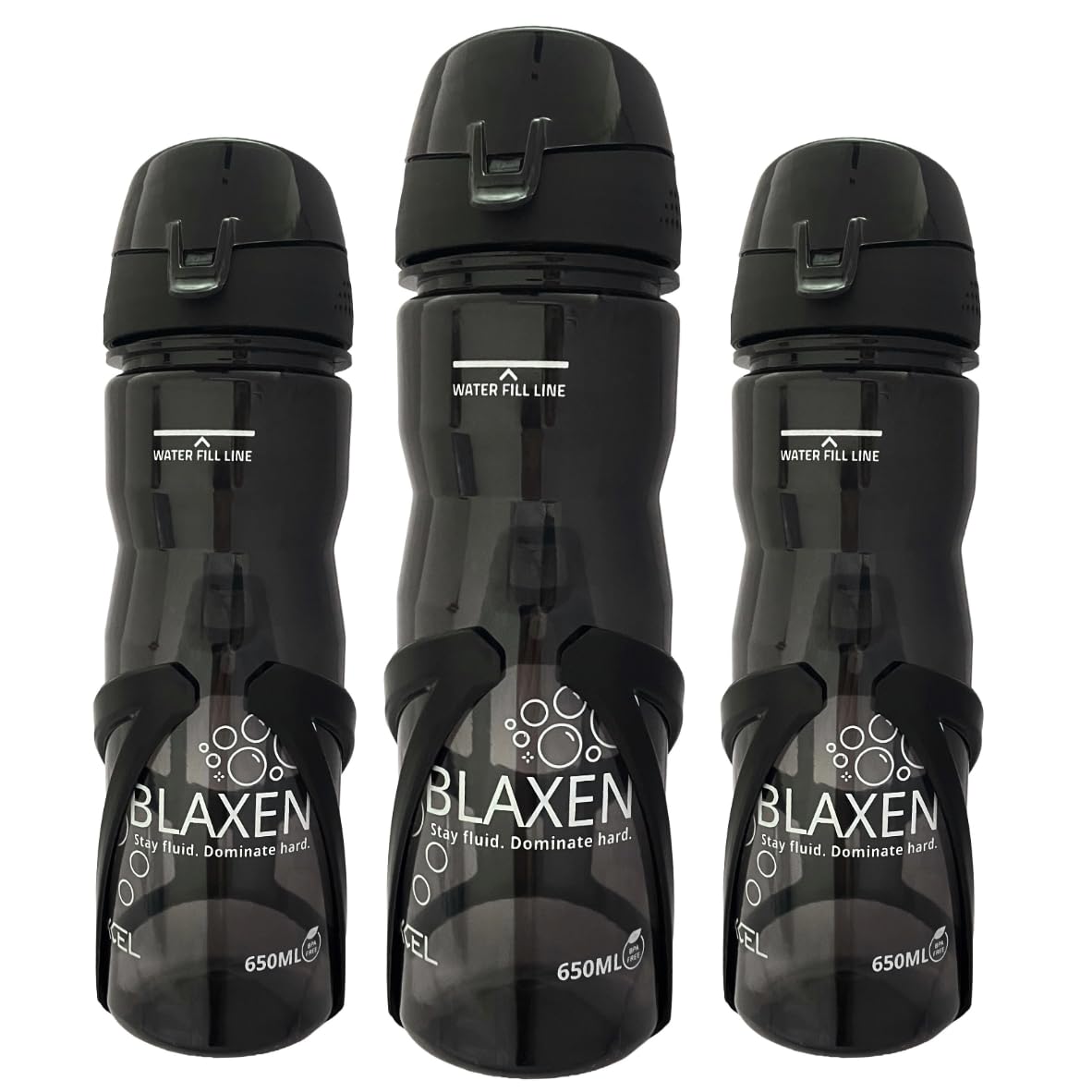 BLAXEN Water Bottle with Cage, 650ml, for Sports Outdoor Cycling Gym, Food Grade, Break-Proof, Crystal Clear Body, Black (Bottle with cage) (Pack of 3)-image-19
