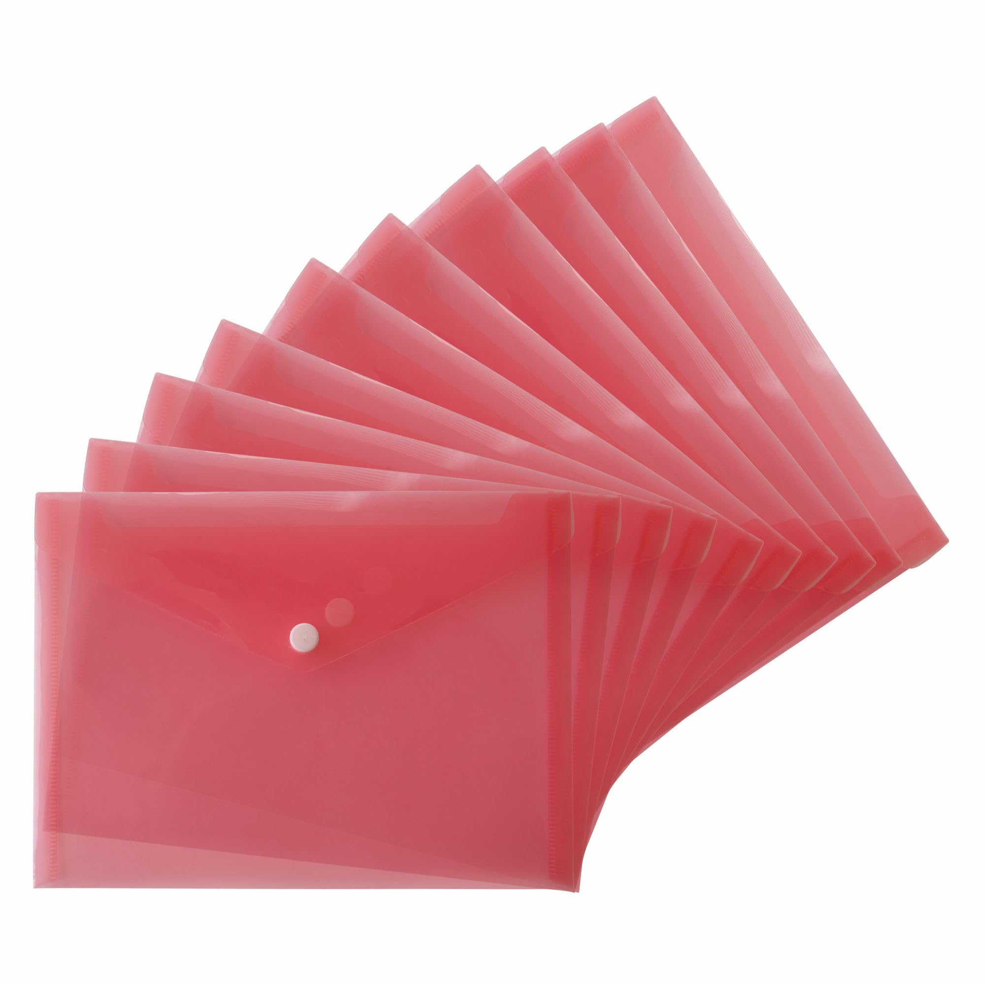 JMS we create smile (Pack of 30) A5 Translucent Colourful Document Folder Stud Wallets - Plastic Carry Popper Wallets with Button (Red)