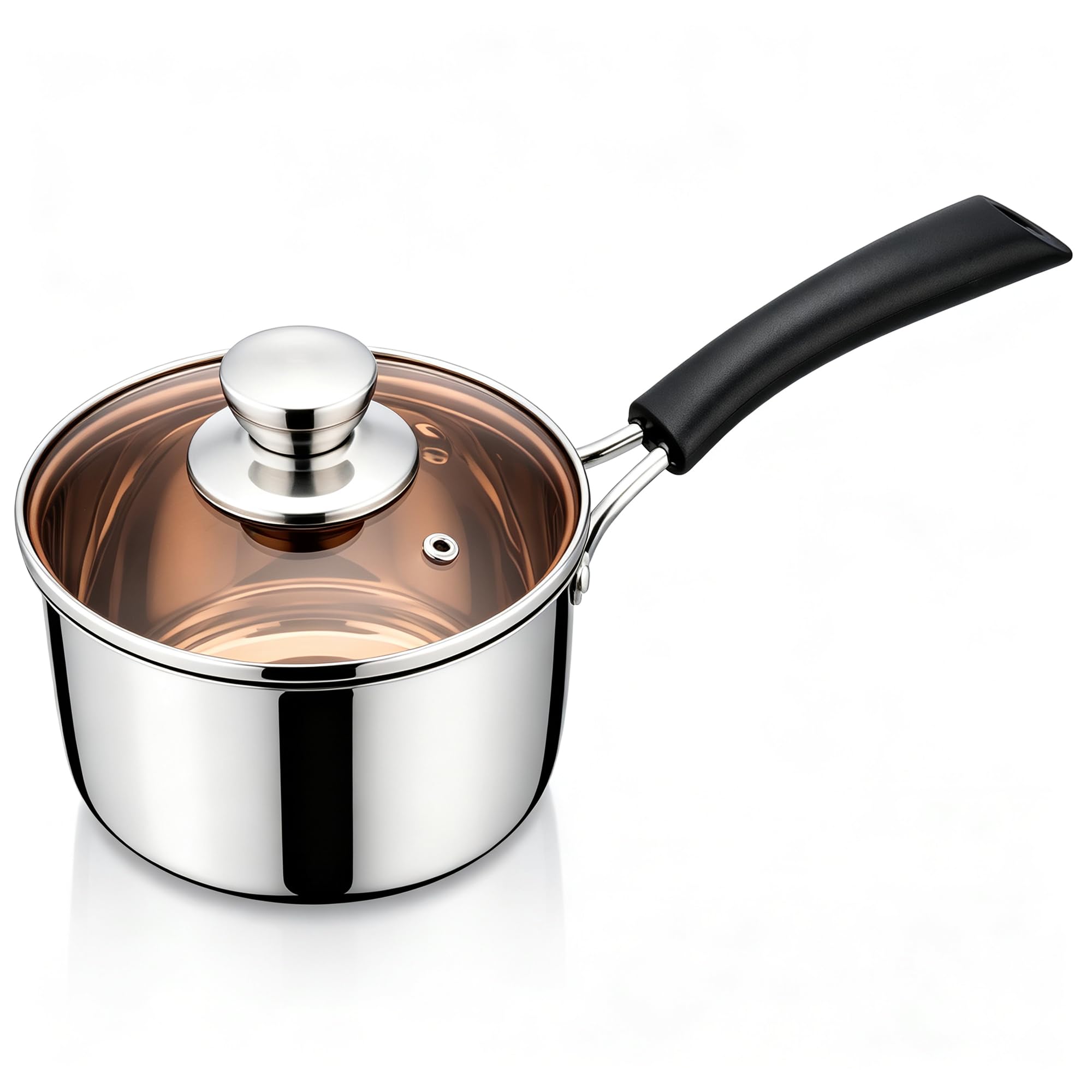 Herogo Saucepan, 14cm Stainless Steel Small Sauce Milk Pan with Glass Lid