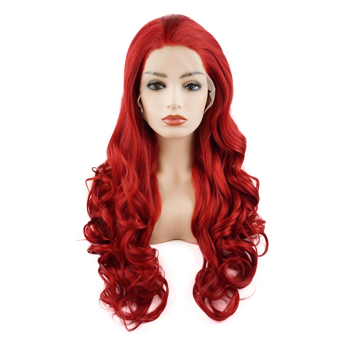 Hair Wavy Long 26inch Red Heavy Density Realistic Synthetic Lace Front Wigs