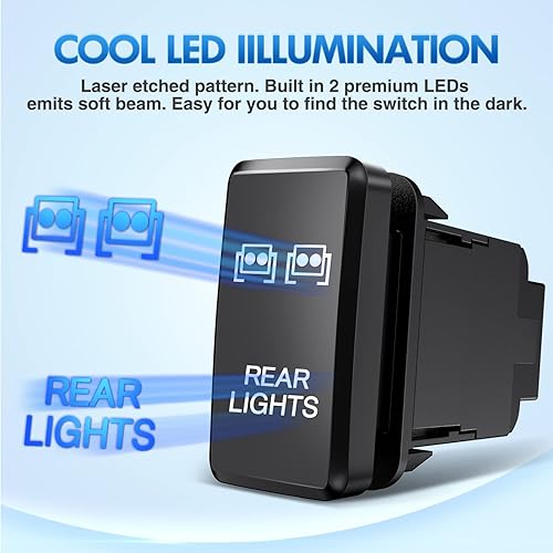 Miniatura 4 de Nilight Interruptor de botón de encendido y apagado de 12 V con kit de cable de conector de 1.54 x 0.83 pulgadas, repuesto para Toyota Tacoma Tundra