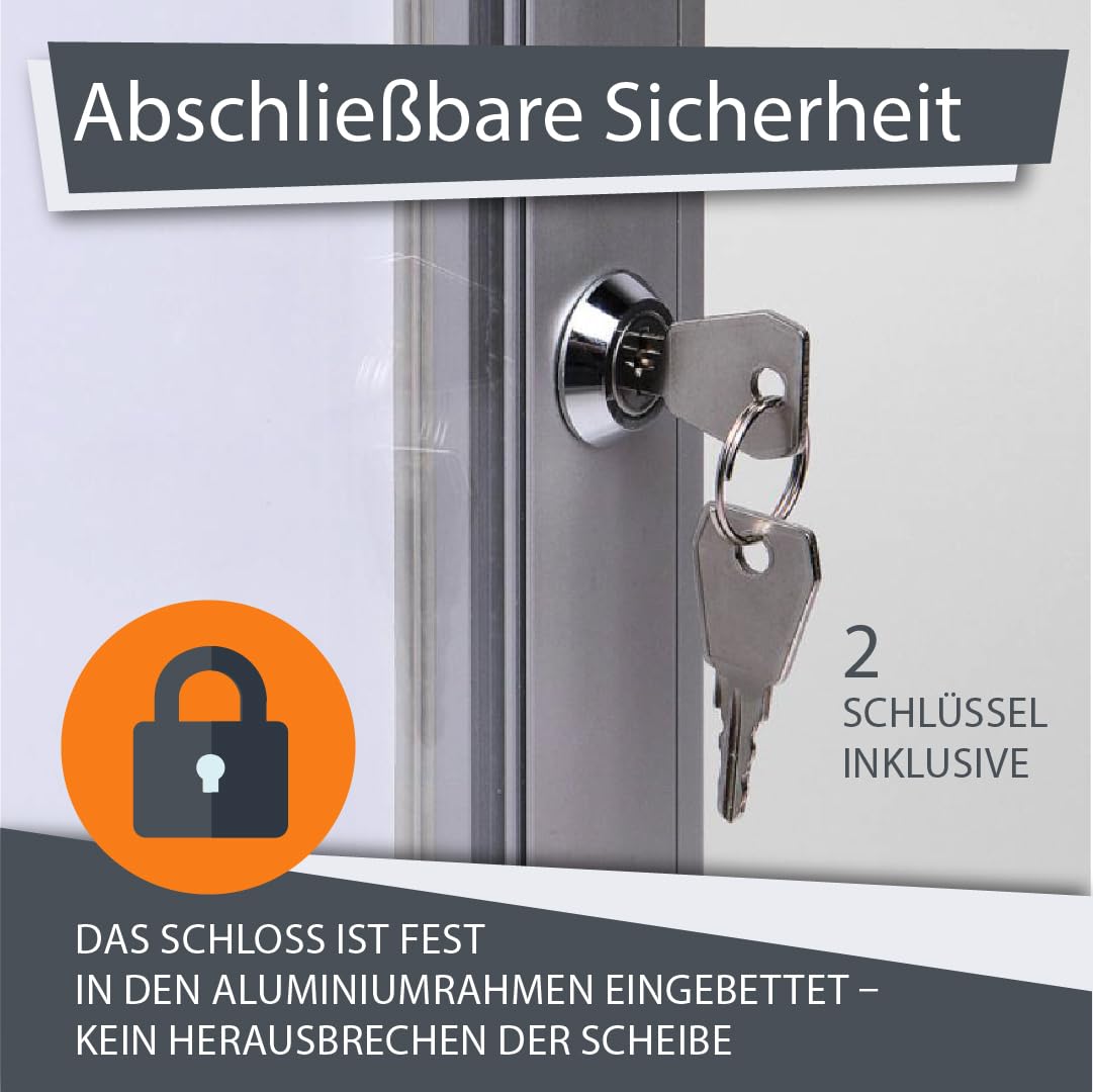 Schaukasten außen 12x DIN A4 | wetterfest | abschließbarer Infokasten SAN-Scheibe | beschreibbare magnetische Rückwand | ideal für Außenbereich & Outdoor Wand-Montage