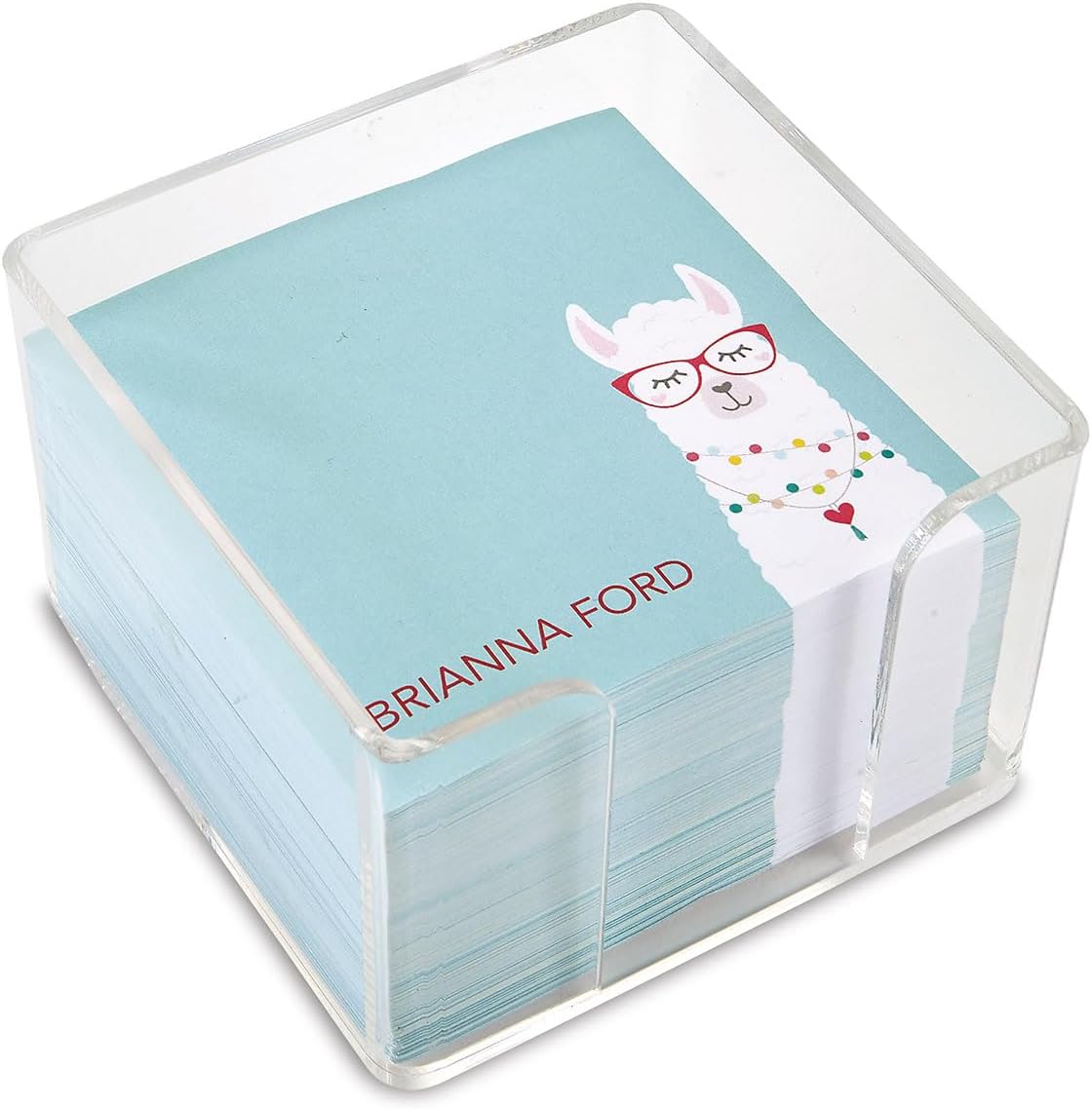 Current Personalized Llama Note Sheets in Cube - 400-Sheets, 3.38x 3.38, Acrylic Case, Memo Sheets, Shopping List, to-Do Notes, Office Organizer