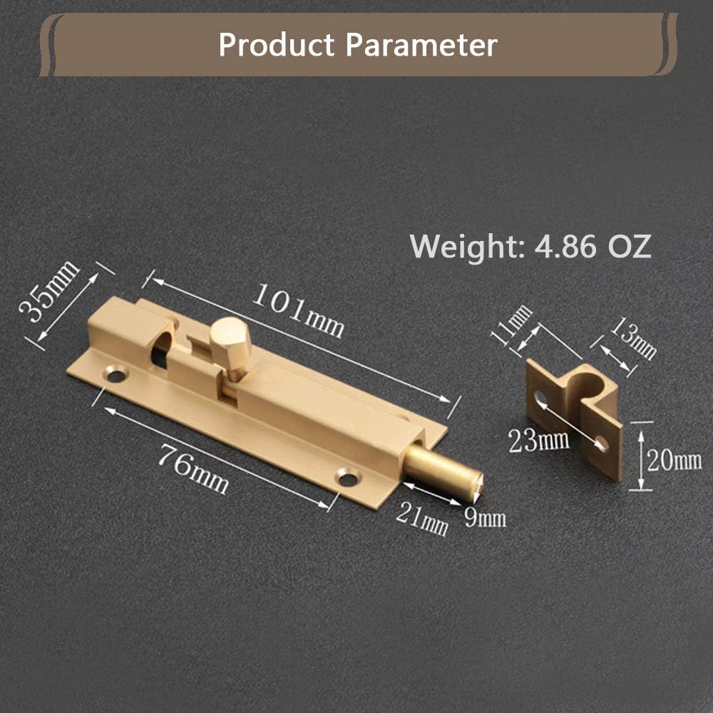 Barrel Bolt Latch Copper Security Slide Bolt 4 inch Solid Cast Thickened Brass Bolt Latch Lock for Doors Windows, Heavy Duty Gate Sliding Bolt Latch (Green Bronze)
