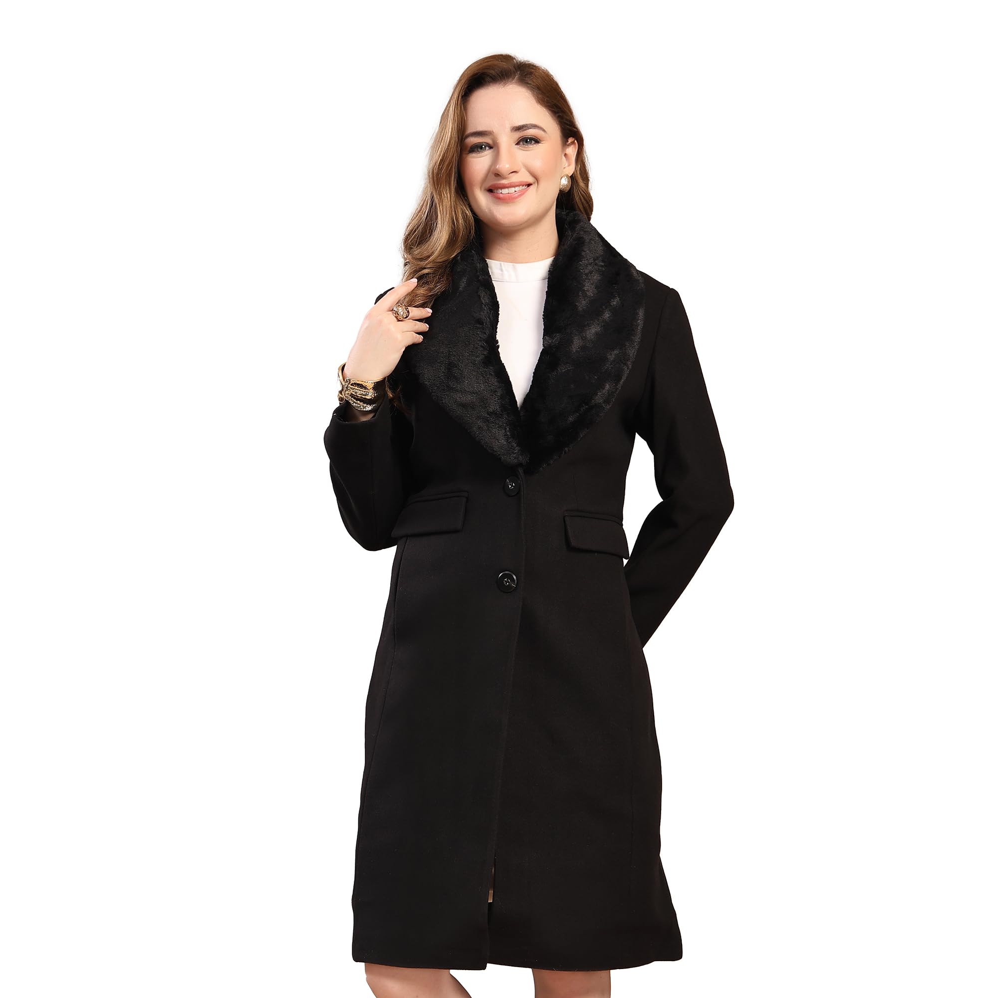 Winterwear Black Solid Longline Womens Coat