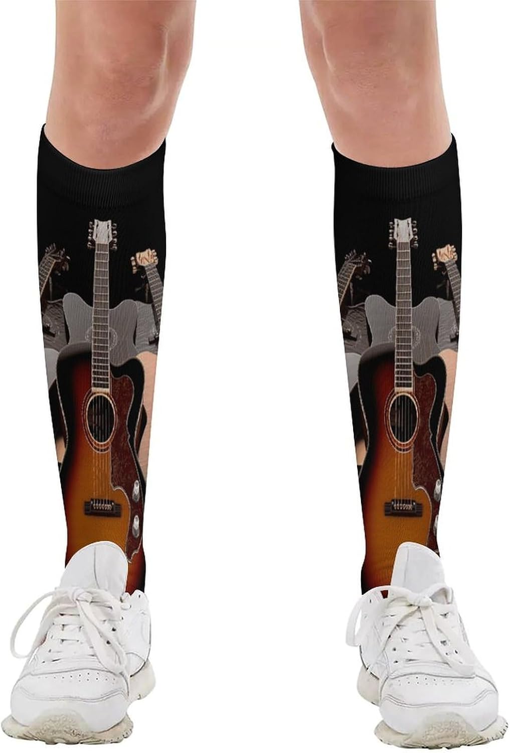 Guitar Mid-Calf Socks Women Warm Knee High Socks Cozy Hiking Skiing Soft Boot Mid Calf Stocking Unisex