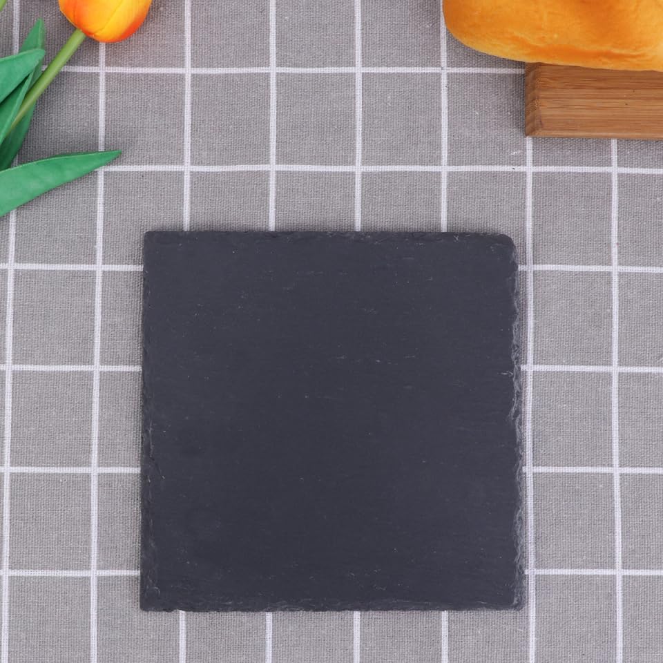 Plato cuadrado de piedra natural 7.9 pulgadas gris oscuro miniatura 3