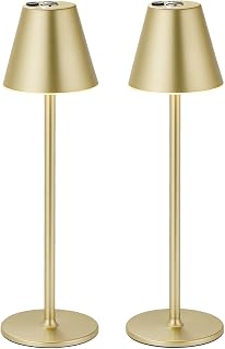 2Pack LED CordlessTable Lamp,4000mAh Rechargeable Battery Desk lamp,3 Level Brightness Night Light, Metal Shell,Simple Design, for Couple Dinner/Coffee Table/Restaurant/Bedroom(Champagne Gold 2Pack)