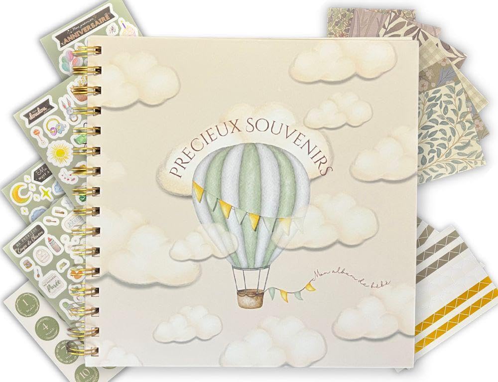 Album Bébé Kit de Scrapbooking de Naissance - Précieux Souvenirs - Cadeau de Maternité pour Garçons et Filles