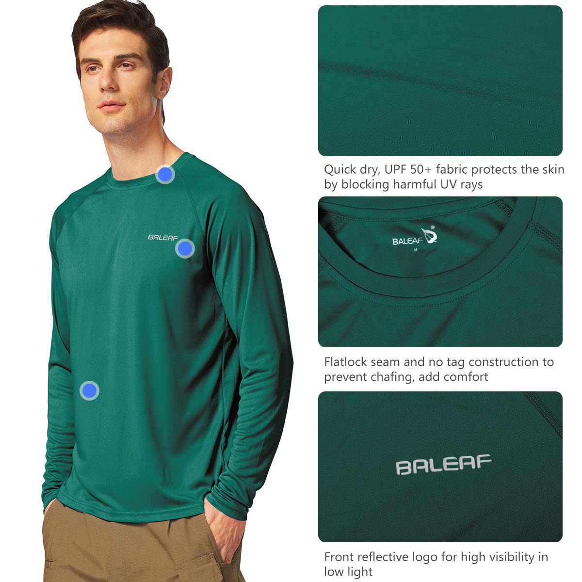 baleaf T-Shirt Anti-UV Homme Rashguard Manche Longue et Court Tee Shirt Protection Solaire Léger Séchage Rapide pour Baignade Surf Pêche Natation Plongée Plage
