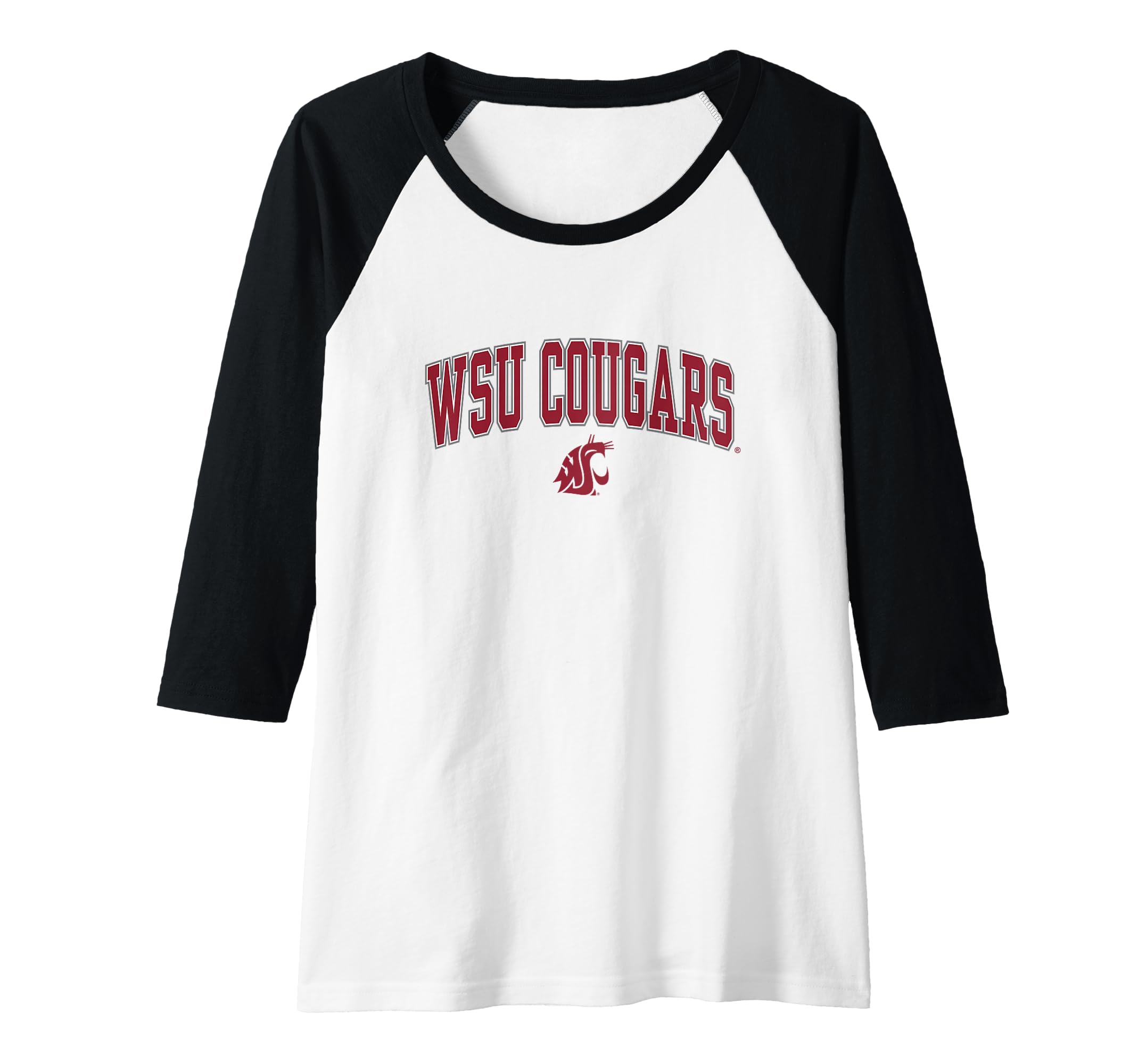 Womens Washington State Cougars Womens Arch Over White Raglan Baseball Tee