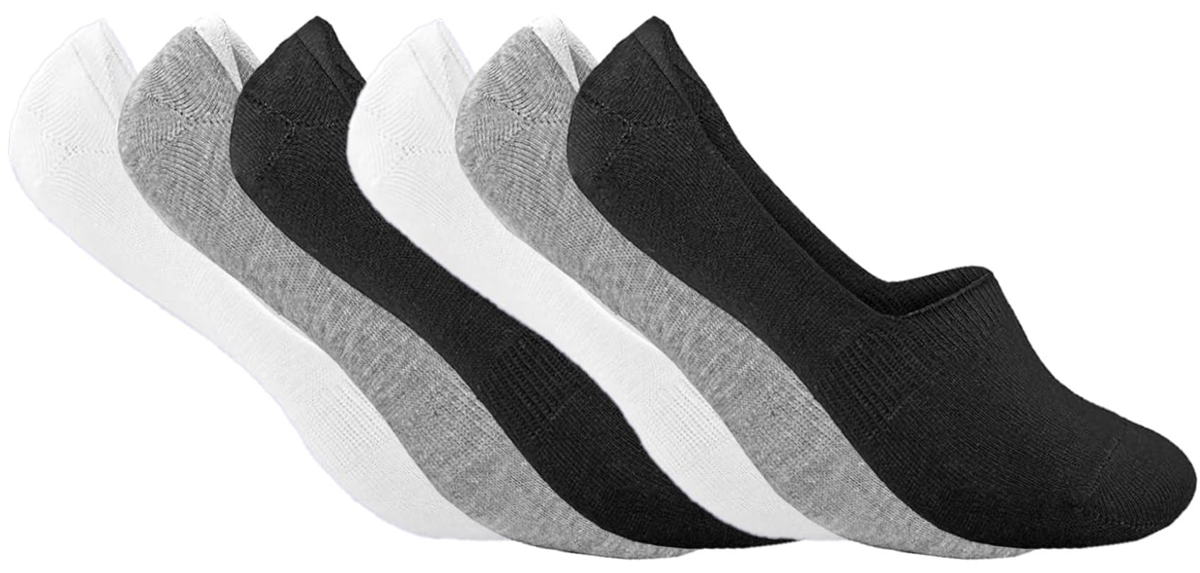 6 Pairs Womens no show socks - cotton non-slip loafer sock - ladies invisible liners - EU 36 to 41