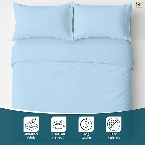 Miniatura 3 de Shreem Linen Juego de sábanas de microfibra de lujo de 4 piezas, bolsillo profundo que se adapta a hasta 10 pulgadas, suave, resistente a las