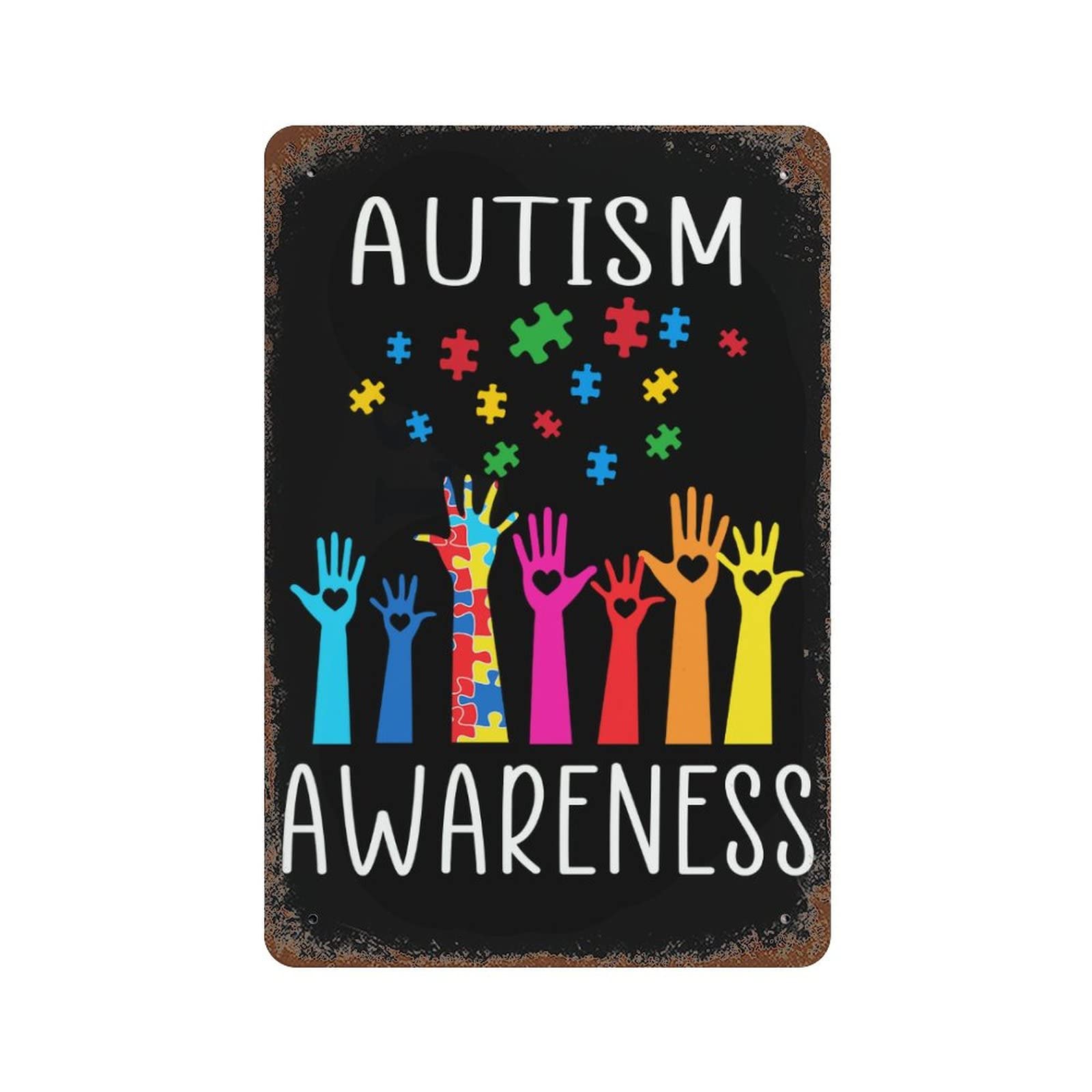 Autism Awareness Metal Signs Autism Awareness Puzzle Piece Art Tin Sign Vintage Metal Tin Personalized Metal Sign Vintage Wall Decor Art 8x12 Inch