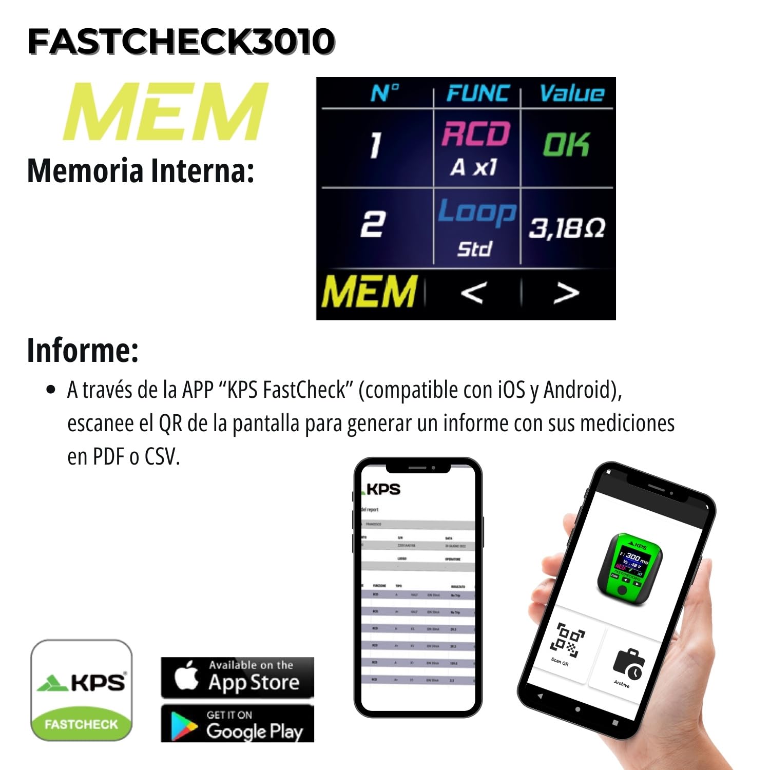 KPS-FASTCHECK3010 Comprobador Multifunción - Cableado de Enchufe, Prueba de Diferenciales RCD, Impedancia de Bucle, Armónicos y THD% - Con APP compatible
