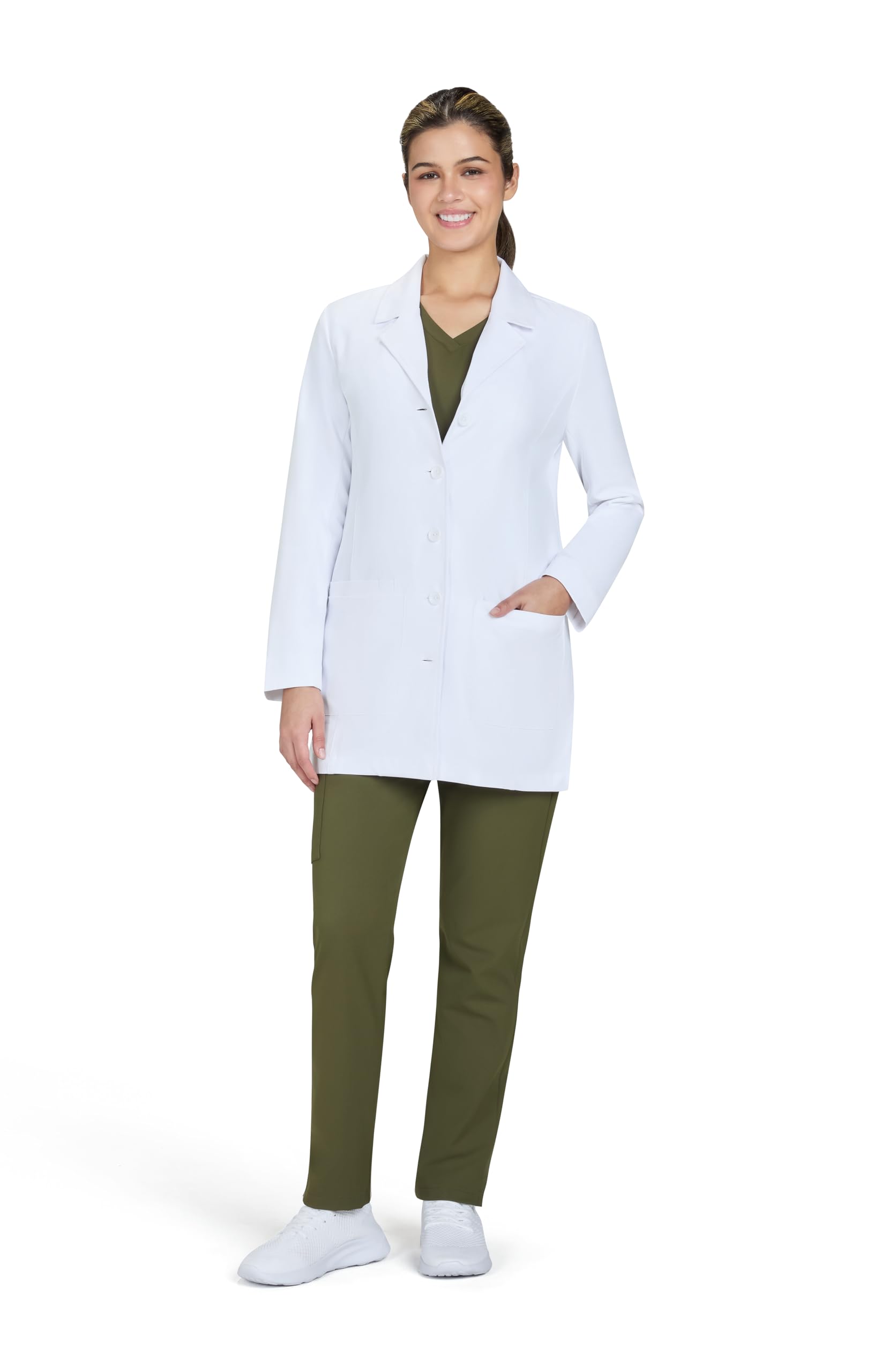 KOI Scrubs Essentials Hema - Abrigo de laboratorio elástico con 4 bolsillos para mujer