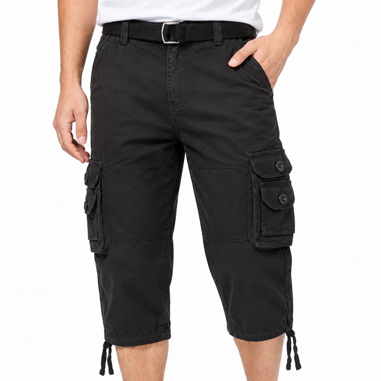 reoutlook- the fashion connect Men's 100% Solid Cotton Three Fourth Cargo Belt Capri with Multi-Pockets and Waist Belt-picture-11
