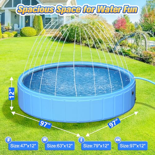 97In Extra Large Anti-Slip Dog Pool with Sprinkler, Sturdy 2-in-1 Foldable Hard Plastic Kiddie/Kids Swimming Pool, Summer Swimming Bath Tub for Kids/Large Dogs/Pets — view 6