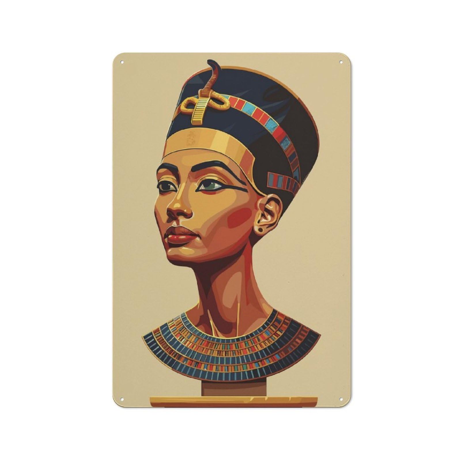 Junmoney Queen Nefertiti Bust Rustic Metal Sign 30X20cm Featuring For Hallway Wall, For Collectors Decorating Hallways And Entrance Areas