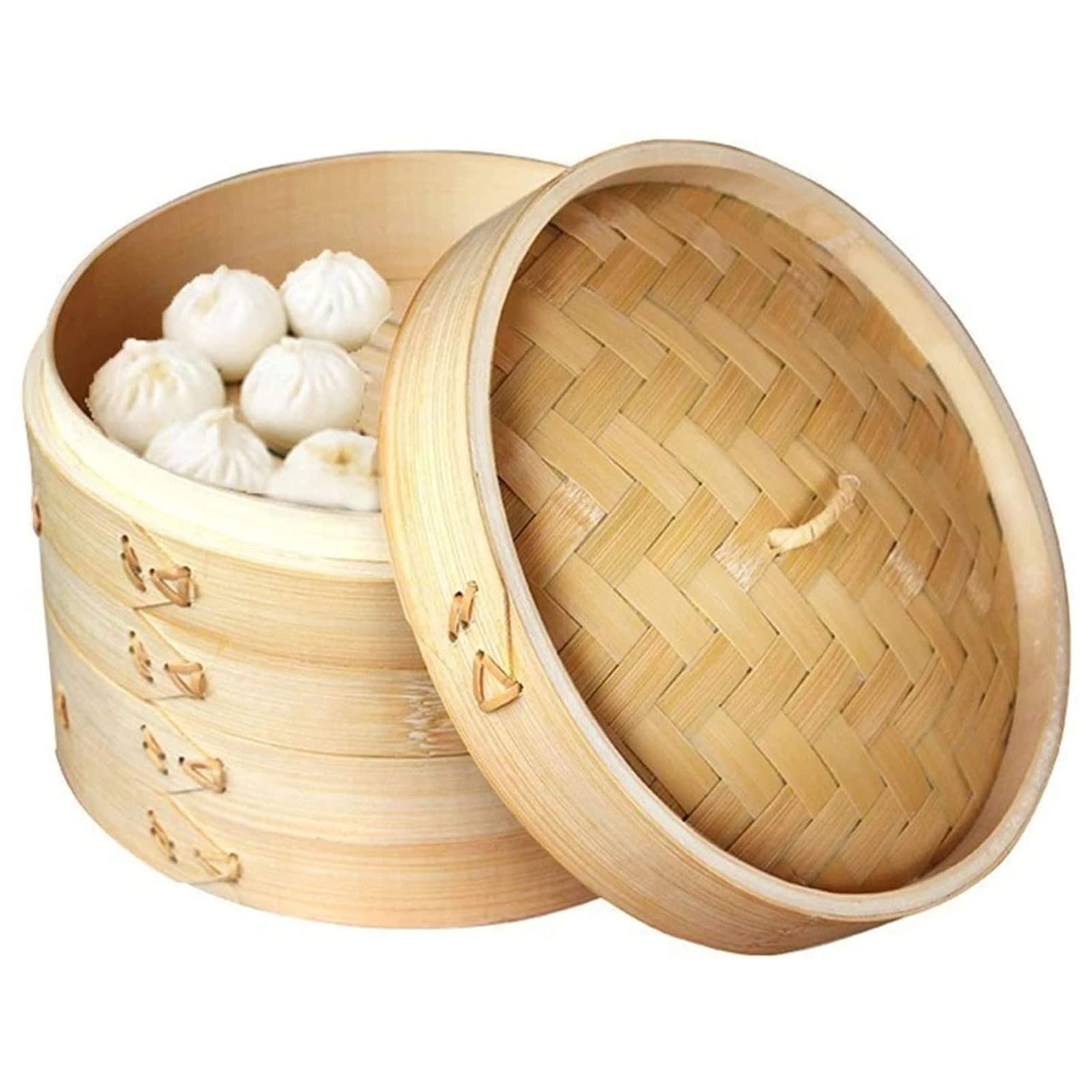 Bambus-Dämpfkorb mit Deckel, Kochutensilien, Knödeldampfer, ideal für Dim Sum, Hähnchen, Fisch, Gemüse – Dampfkorb