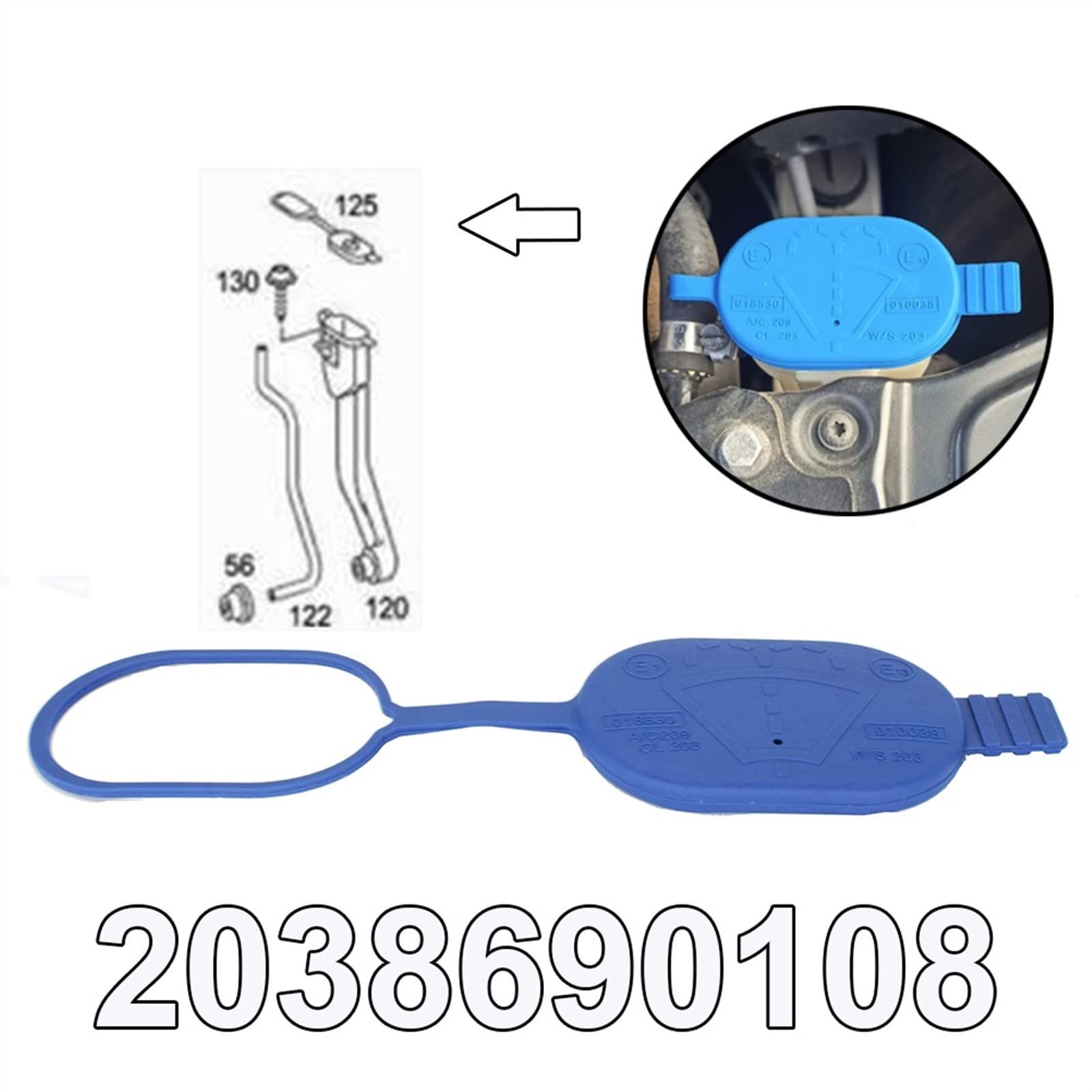 Tappo Serbatoio Liquido Lavavetri Per Mercedes Classe CLK A209 (2003-2006), Ricambio Originale 20386901, Colore Blu, In Plastica