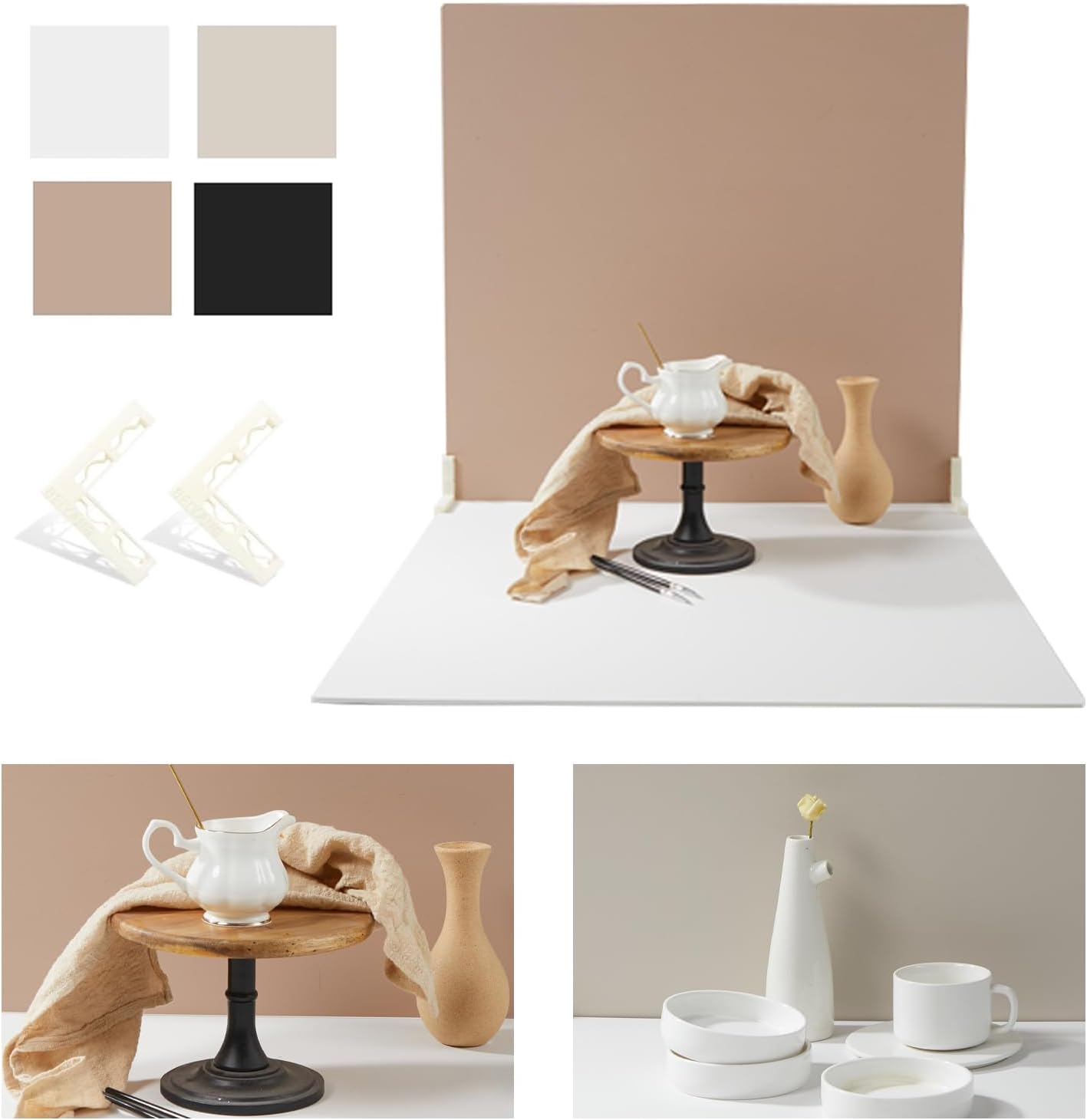 2-Sided 2 PCS Morandi Photo Backdrop Boards, Flat Lay Food Photography Background, Durable Waterproof Product Photography, 24x24 Inch, BEIYANG