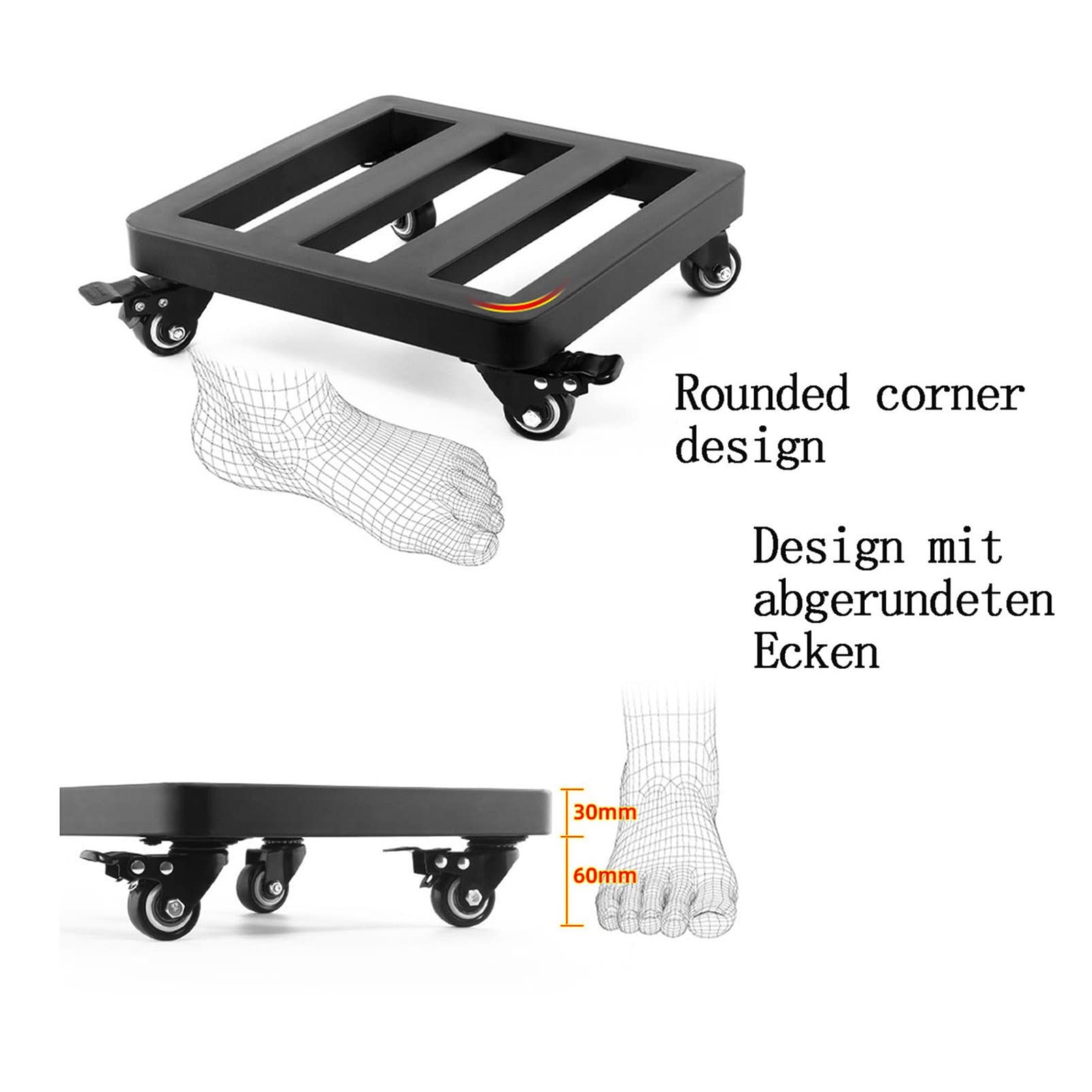 Chariot à palettes robuste avec roulettes - Chariot roulant pour intérieur/extérieur - Capacité de 150 kg - Support de pot de fleurs en métal - Blanc - 400 x 400 x 90 mm